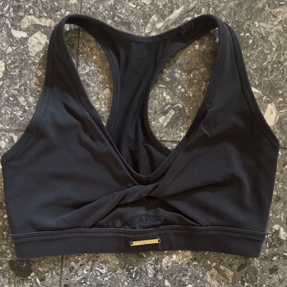 B8. Whitney Simmons black layered twist front racerback sports bra. XS.
